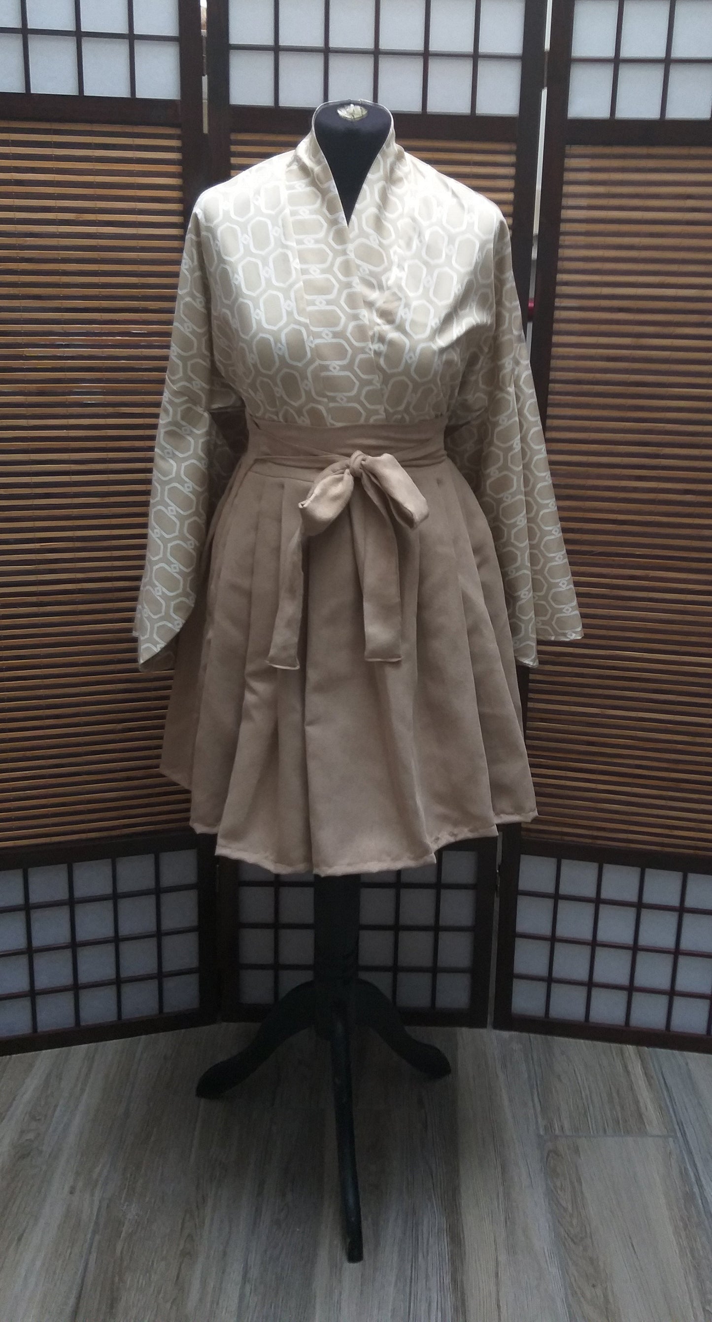 Kimono veste losange beige