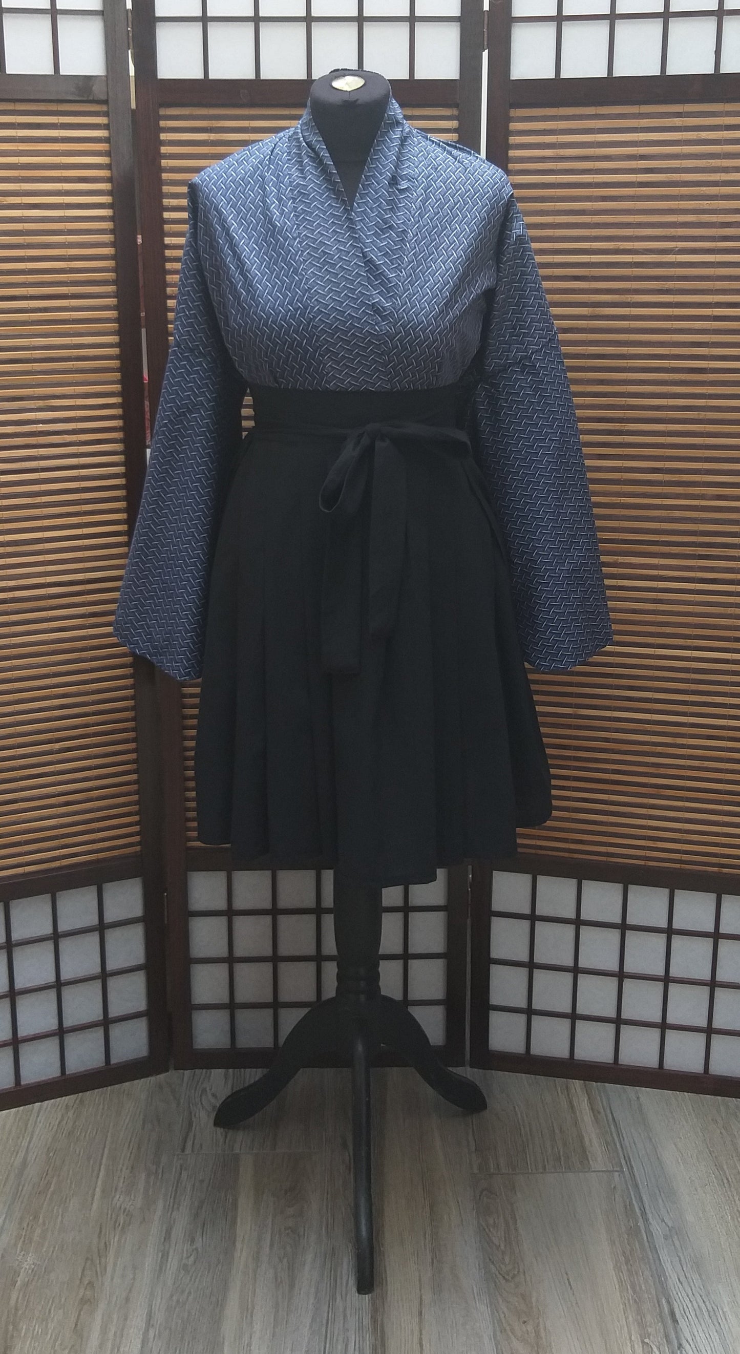 Kimono veste grillage bleu