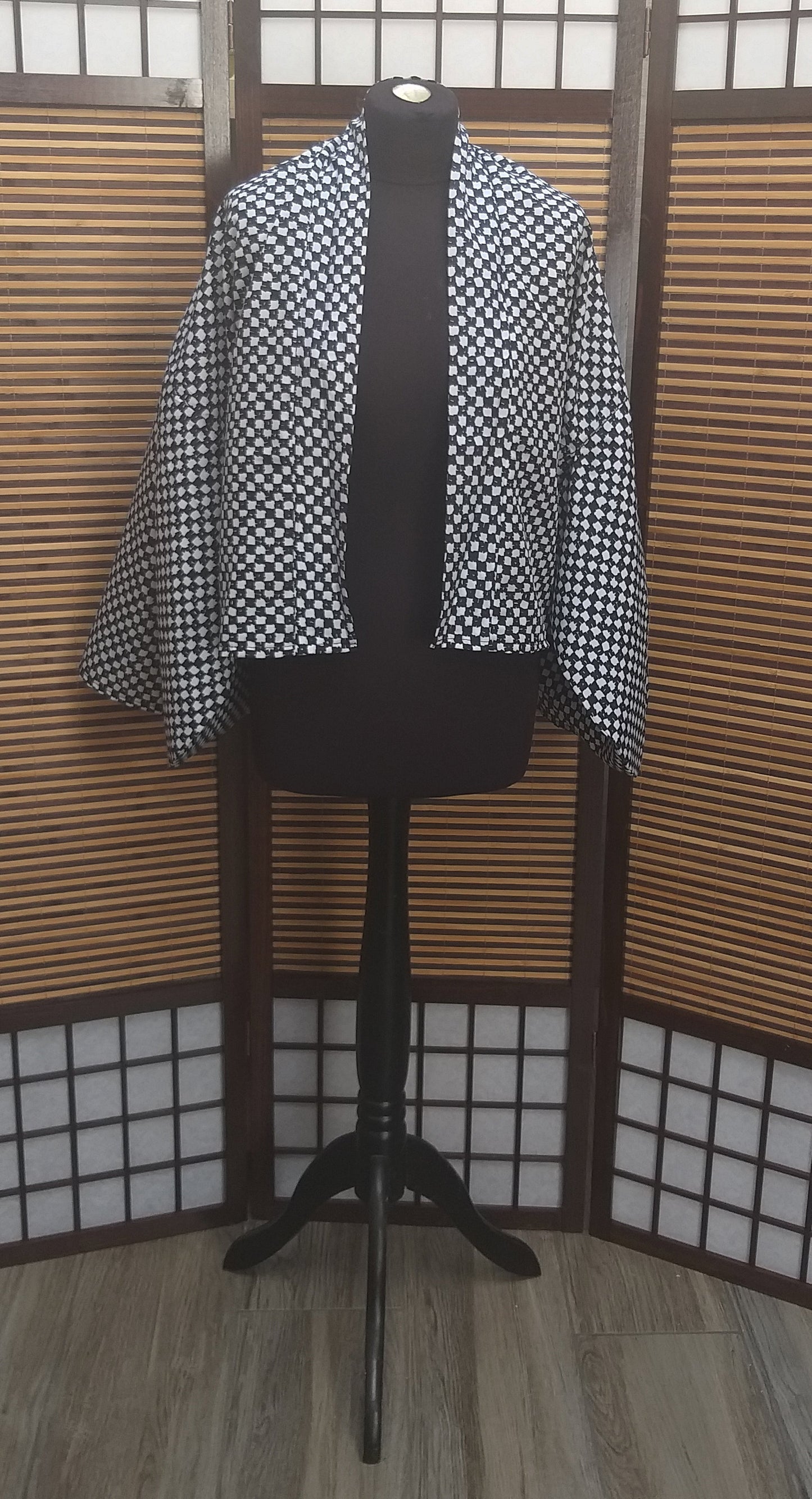 Kimono veste quadrillé blanc
