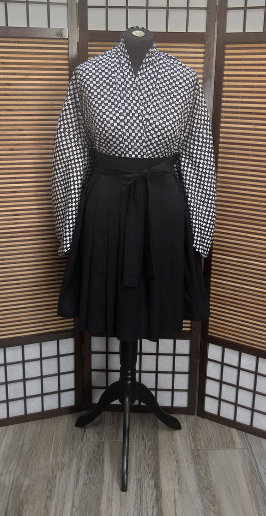 Kimono veste quadrillé blanc