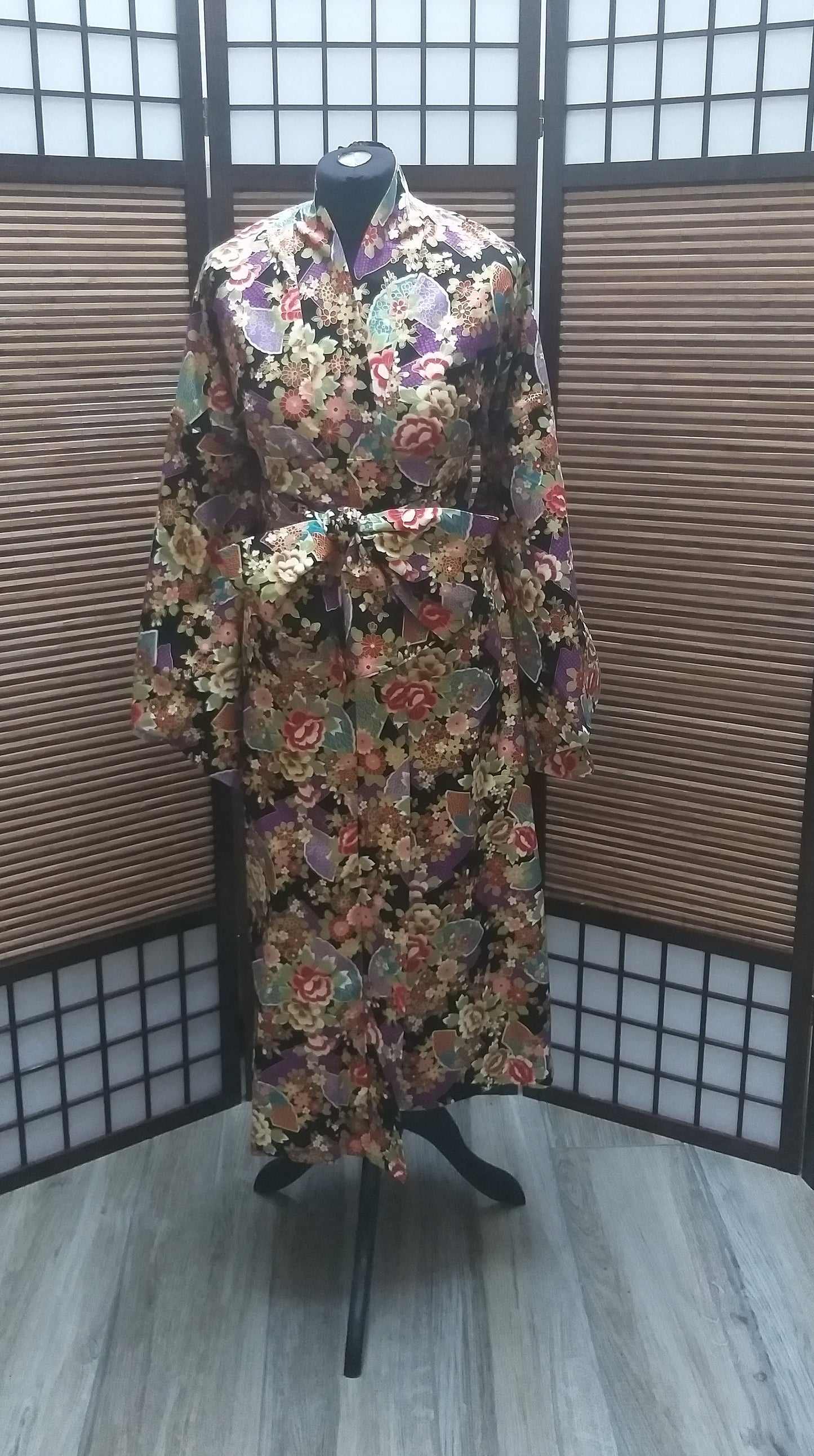 Kimono long éventail noir
