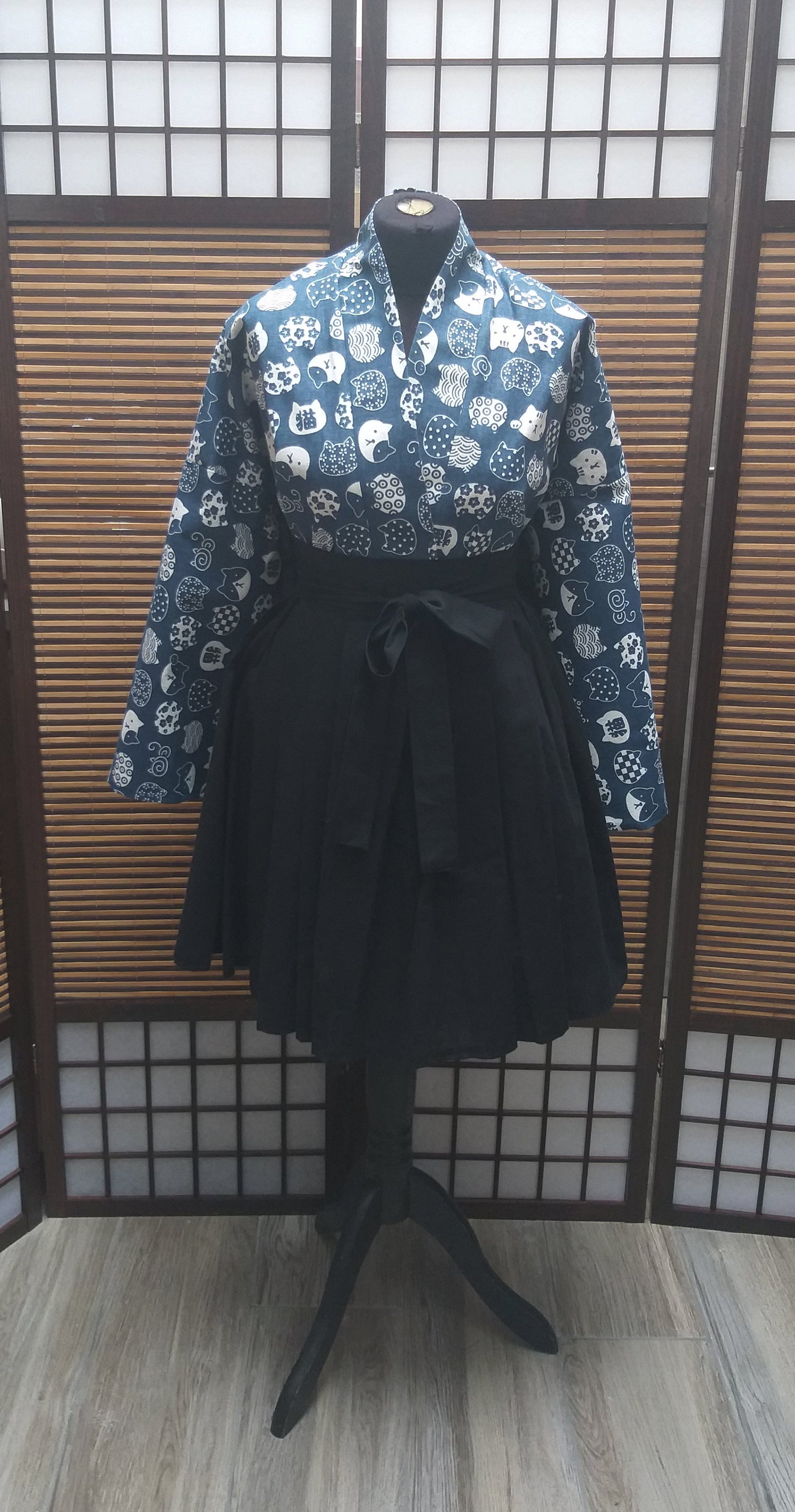 Kimono veste Neko blue