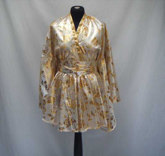 [PROMO] Ensemble kimono + jupe blanc à roses