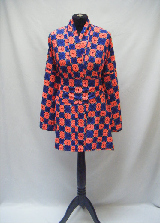 Kimono court bleu et orange