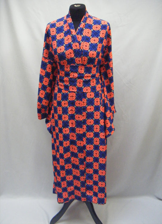 Kimono long bleu & orange